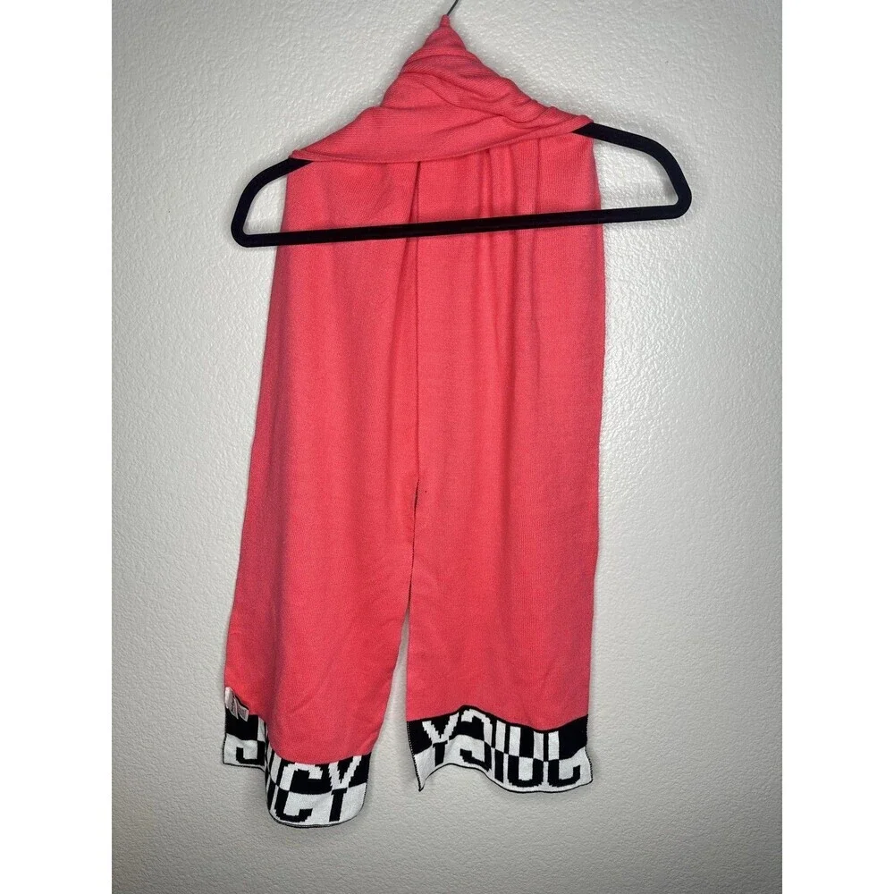 Juicy Couture Scarf Womens One Size Pink Knit Logo Rectangle Winter Soft Cozy
